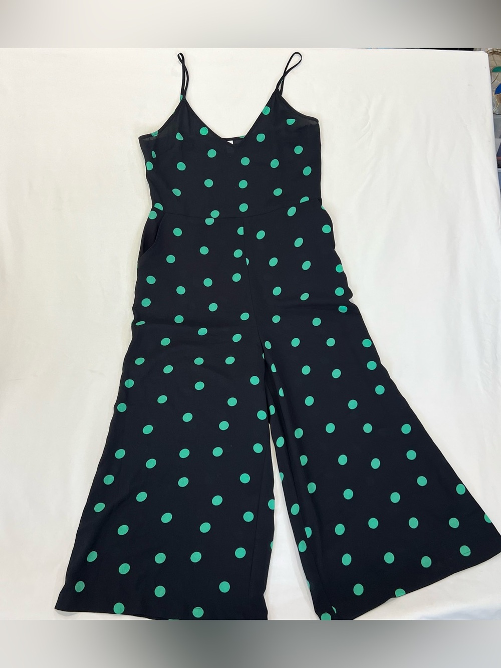 bp Black Wide-Leg Polka Dot Jumpsuit with Teal Dots